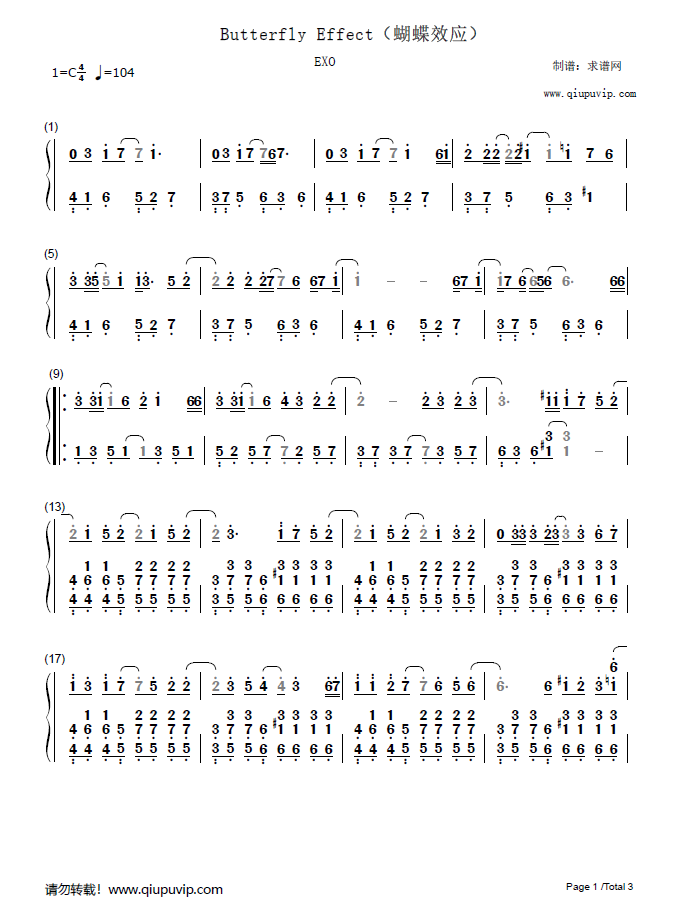 butterfly钢琴谱数字图片