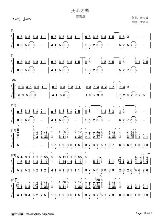 无名之辈钢琴简谱数字图片
